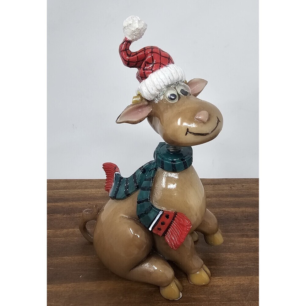 Fitz and Floyd Jiggling Christmas Holiday Reindeer Ornament Bobblehead Figure